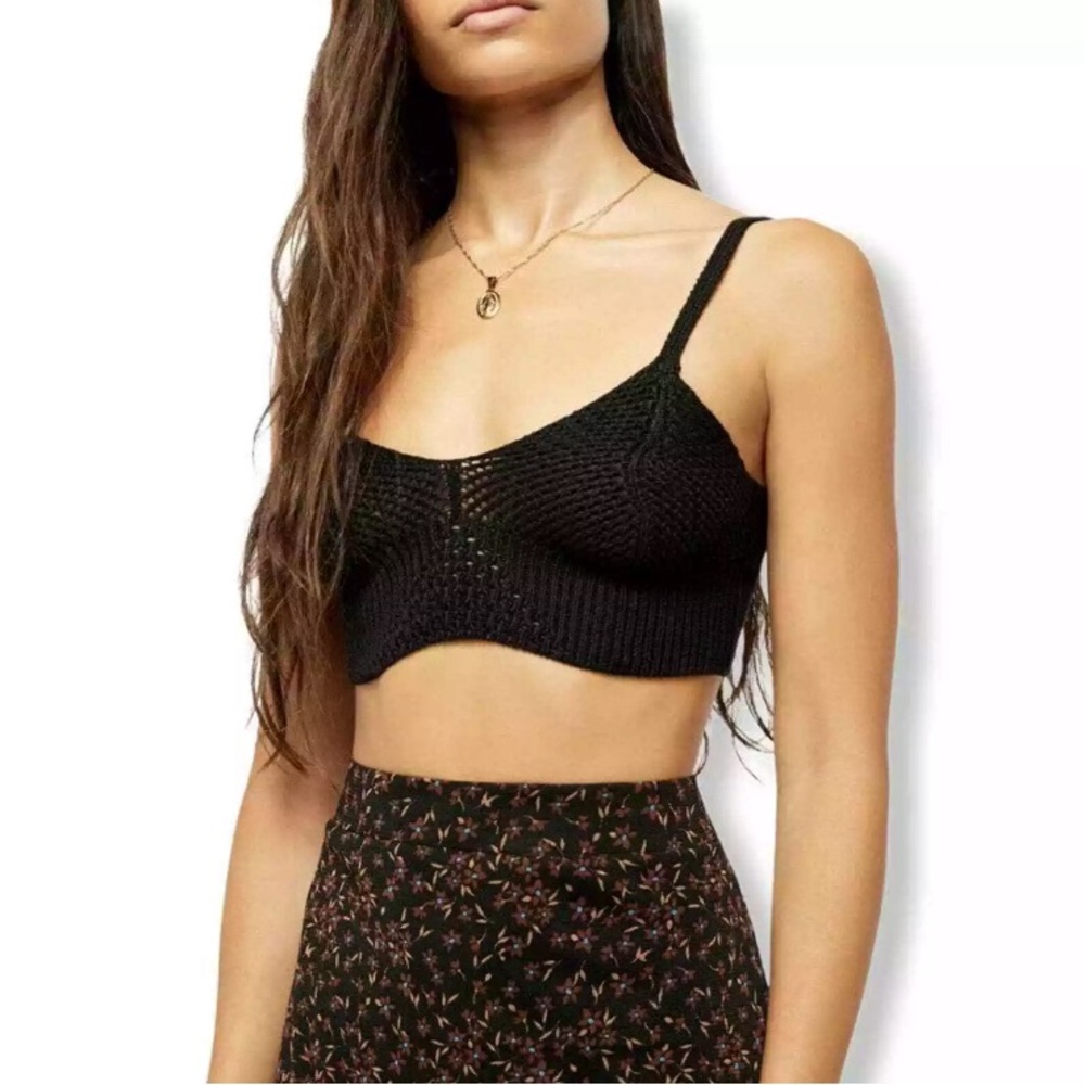 BNWT Free People You Wanna Brami Crochet Knit Bralette Black